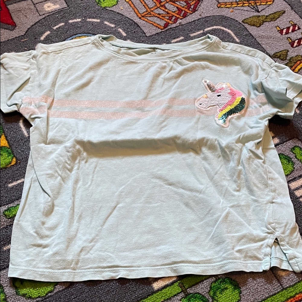 GAP Mint Green Girls' Unicorn Sequin Short Sleeve Tee
